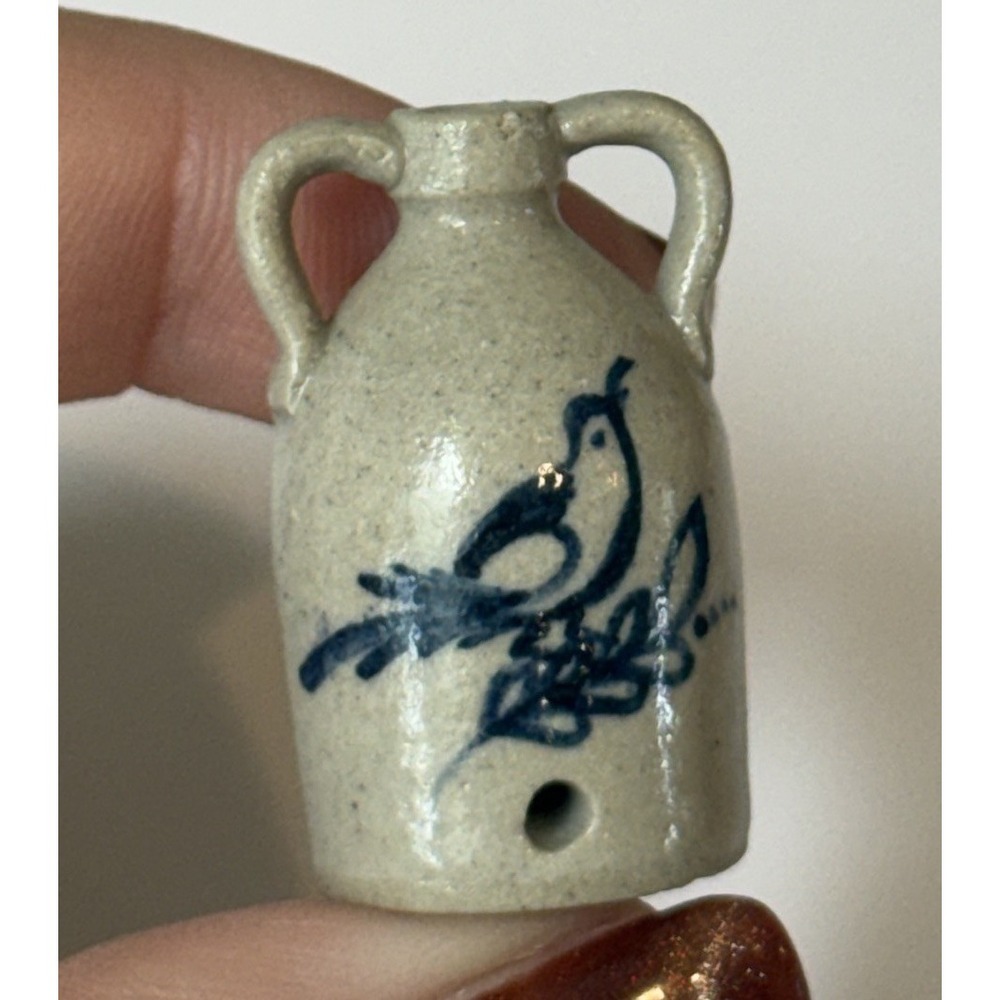 CNC Pottery Carolyn Nygren Curran Miniature Stoneware Jug Cobalt Bird Signed